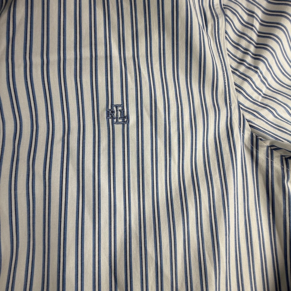 Lauren Ralph Lauren Womens Blue White Striped Stretch Non Iron Button Down Shirt - Picture 3 of 9